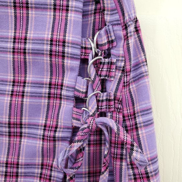 SO Lace Up Plaid Mini Skort L Purple/Pink - Picture 11 of 16